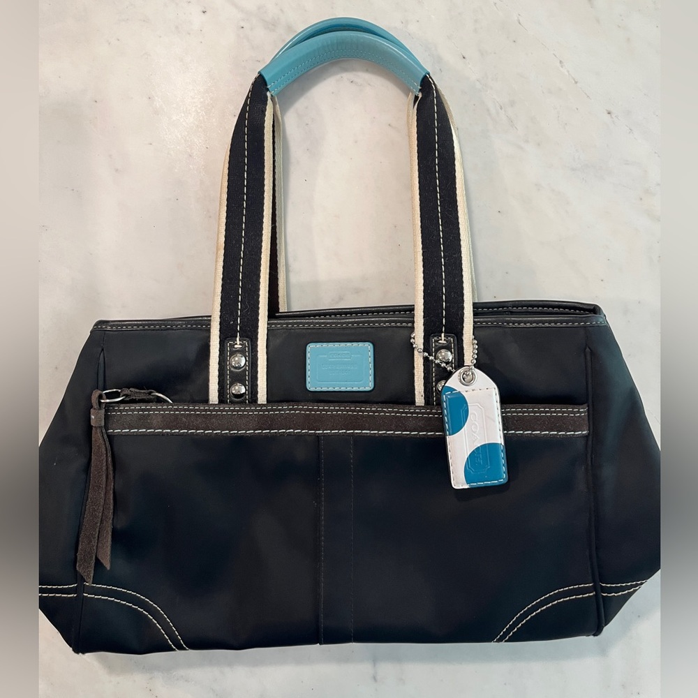 Coach zip-top black satin canvas purse VGUC